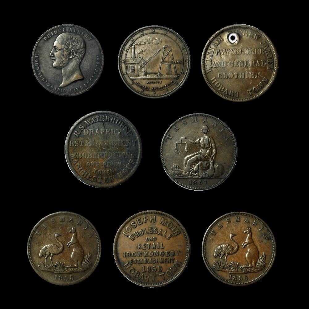 Lot de 8 Token Tasmanie/Nouvelle Zelande 19éme siècle monnaies lot de 8 token tasmanie nouvelle zelande 19eme siecle