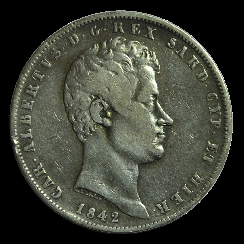 monnaies royaume de sardaigne 5 lire charles albert 1842 genes