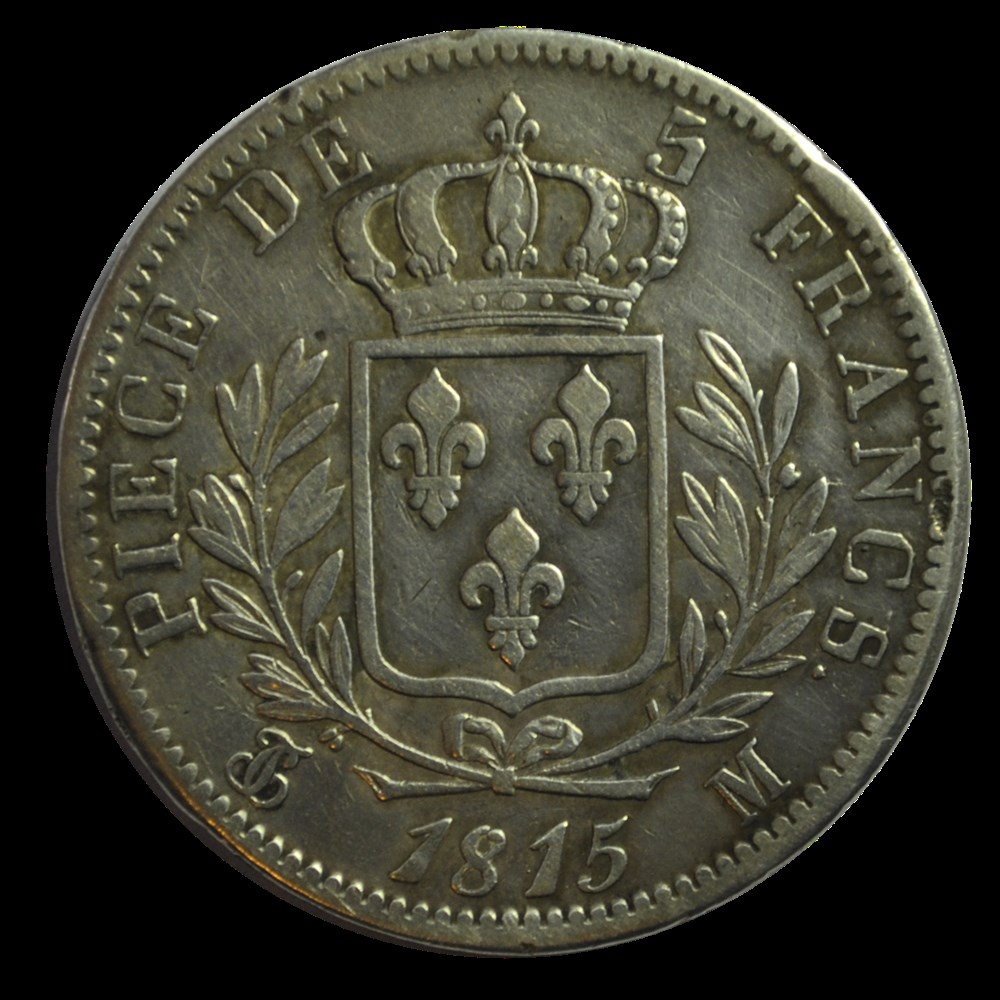 Louis XVIII, buste habillé 5 francs 1815 M monnaies louis xviii buste habille 5 francs 1815 m