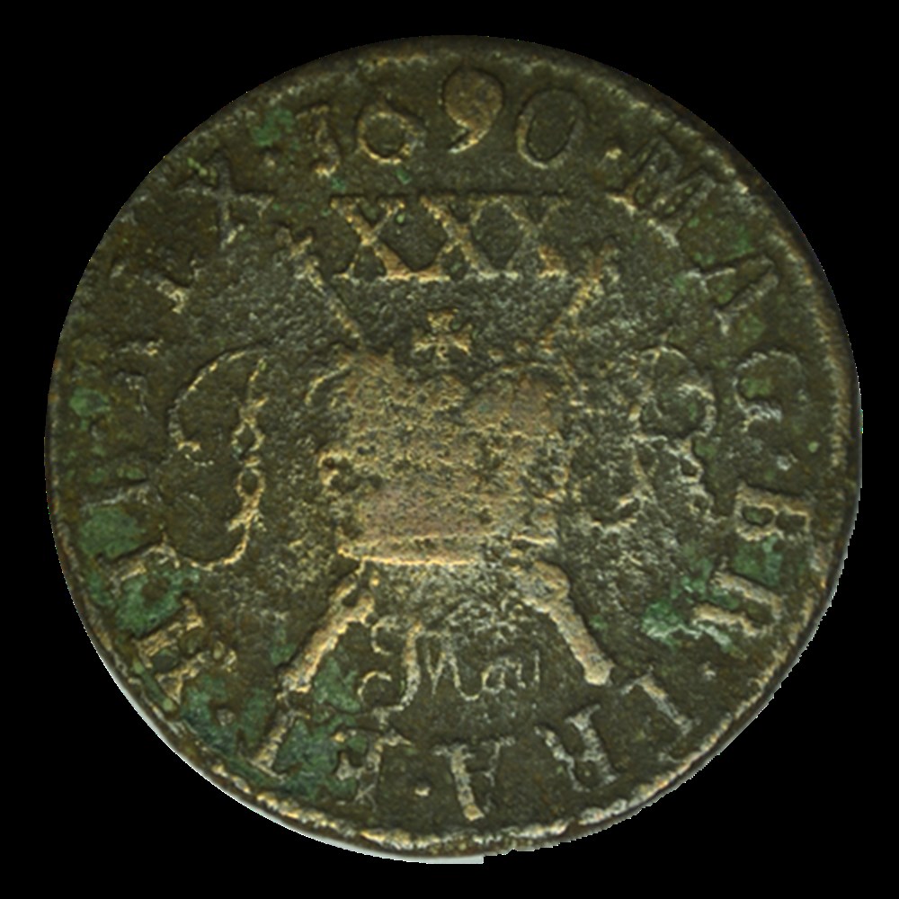 Demi crown Jacques II 1690 monnaies demi crown jacques ii 1690