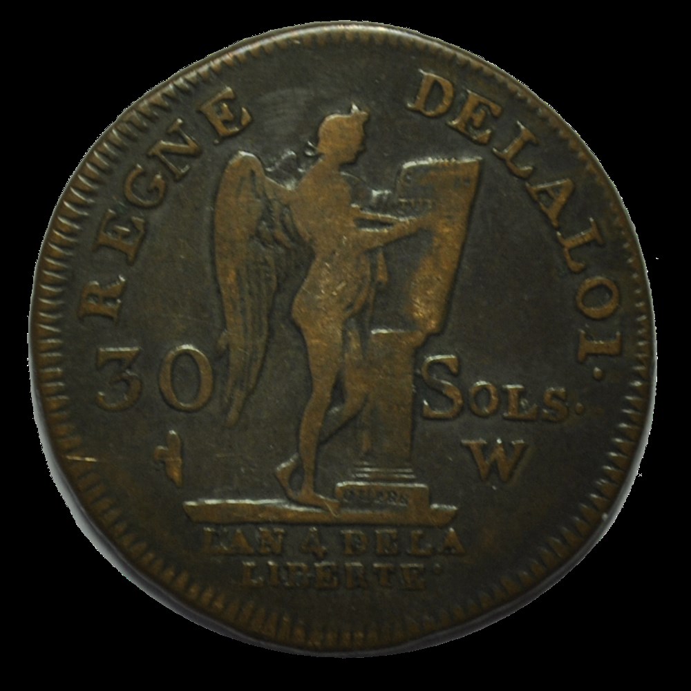 LOUIS XVI - MONARQUE CONSTITUTIONNEL Essai de 30 sols au génie, type FRANÇOIS 1792 BB monnaies louis xvi monarque constitutionnel essai de 30 sols au genie type francois 1792 bb