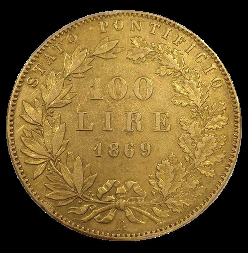 PIE IX 100 Lire an XXI 1866 Rome monnaies pie ix 100 lire an xxi 1866 rome