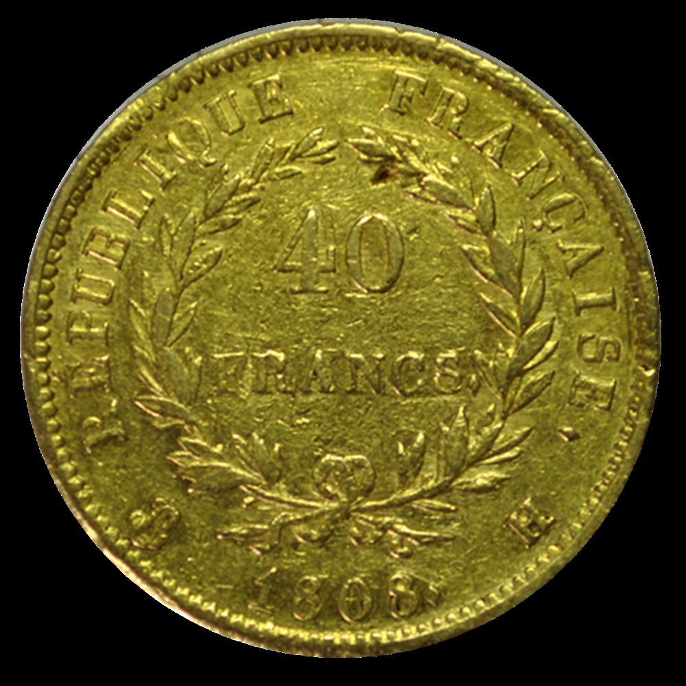 40 Francs Napoléon Tête Laurée 1808 H monnaies 40 francs napoleon tete lauree 1808 h