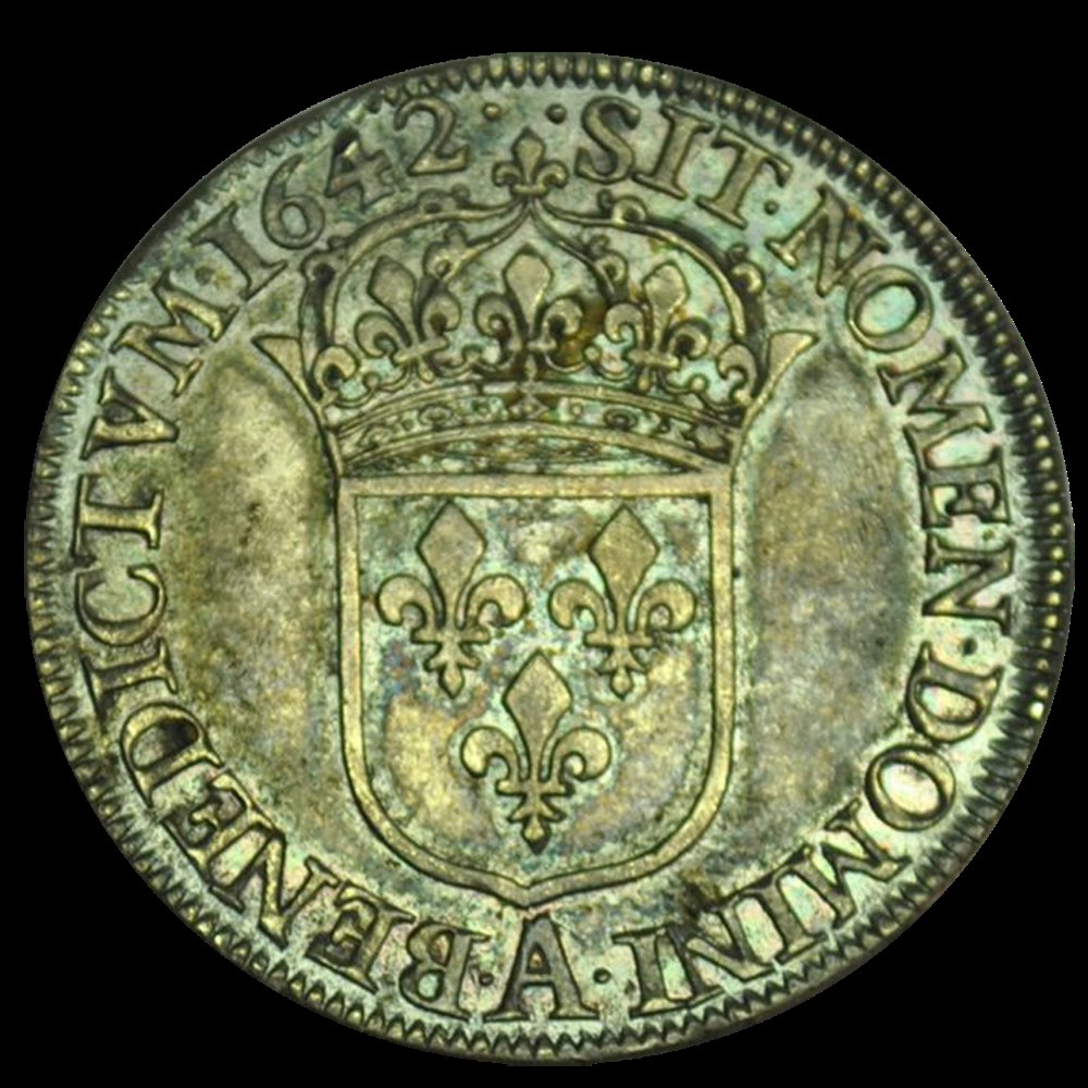 LOUIS XIII Demi-écu, 2e type, 1er poinçon de Warin 1642 Paris, Monnaie du Louvre monnaies louis xiii demi ecu 2e type 1er poincon de warin 1642 paris monnaie du louvre