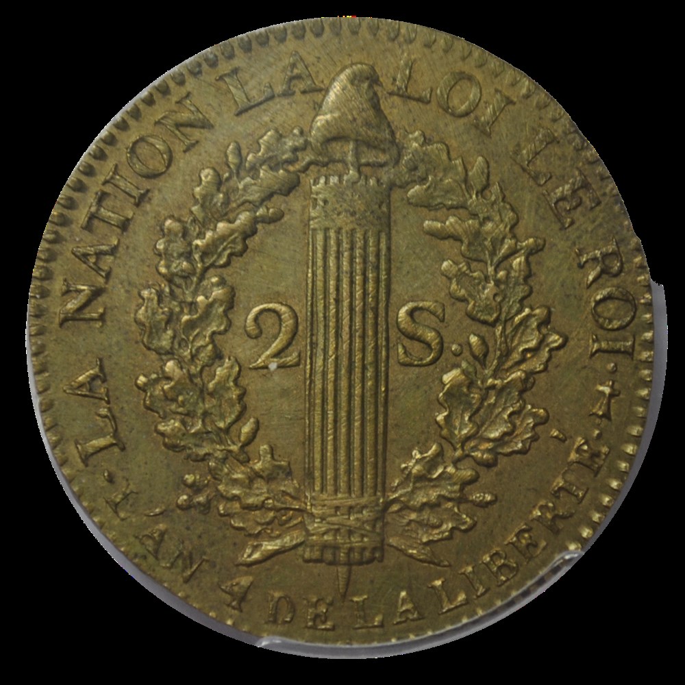 LOUIS XVI 2 sols au faisceau, type FRANÇOIS 1792 AA monnaies louis xvi 2 sols au faisceau type francois 1792 aa