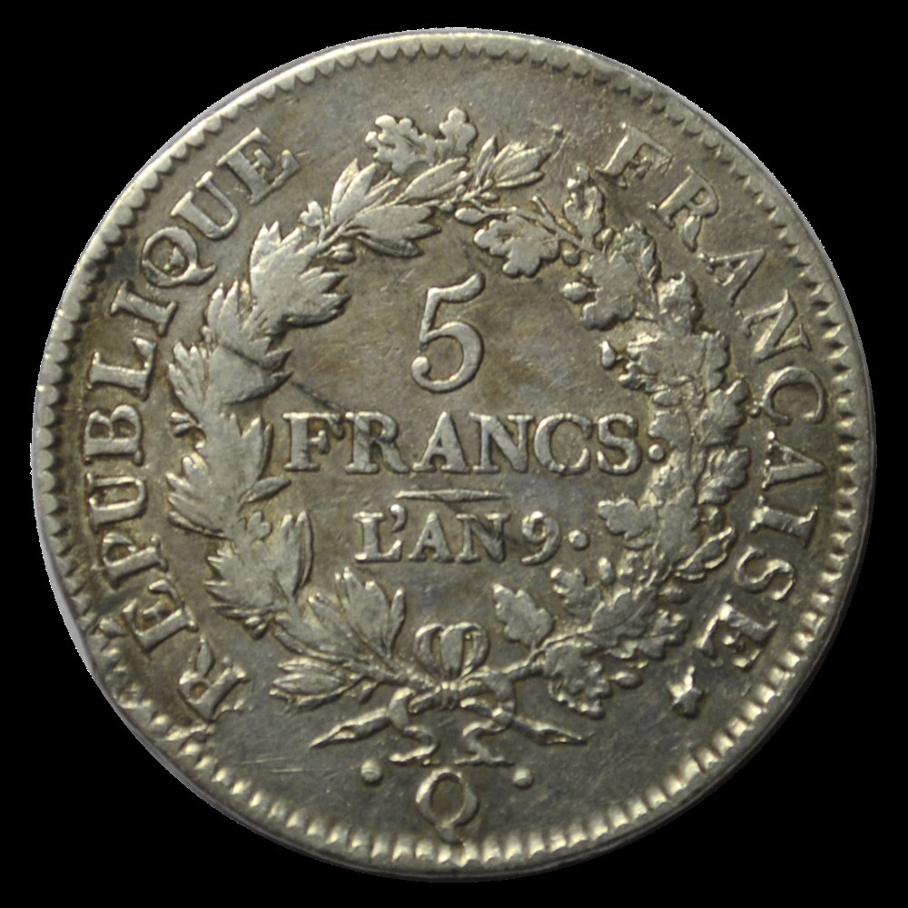 Union et Force 5 francs 1801 Q monnaies union et force 5 francs 1801 q