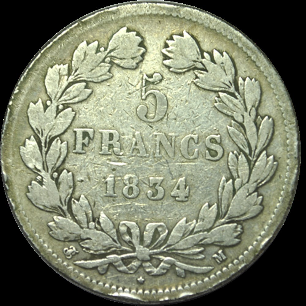 5 Francs Louis-Philippe 1834 M monnaies 5 francs louis philippe 1834 m