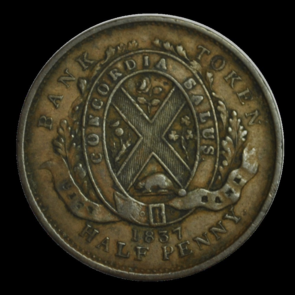 Token Half-Penny bas Canada 1837 monnaies token half penny bas canada 1837