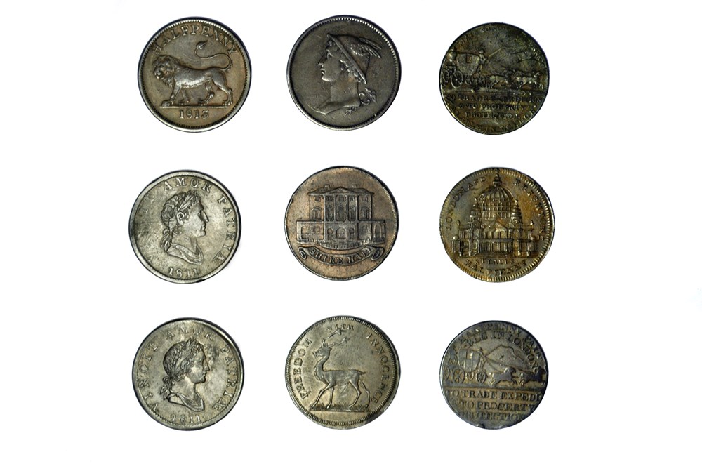 Lot de 9 Tokens Londres et ses alentours du 18/19ème siécles monnaies lot de 9 tokens londres et ses alentours du 18 19eme siecles