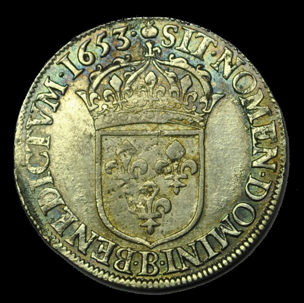 LOUIS XIV Demi-écu à la mèche longue 1653 B (Grenade) monnaies louis xiv demi ecu a la meche longue 1653 b grenade
