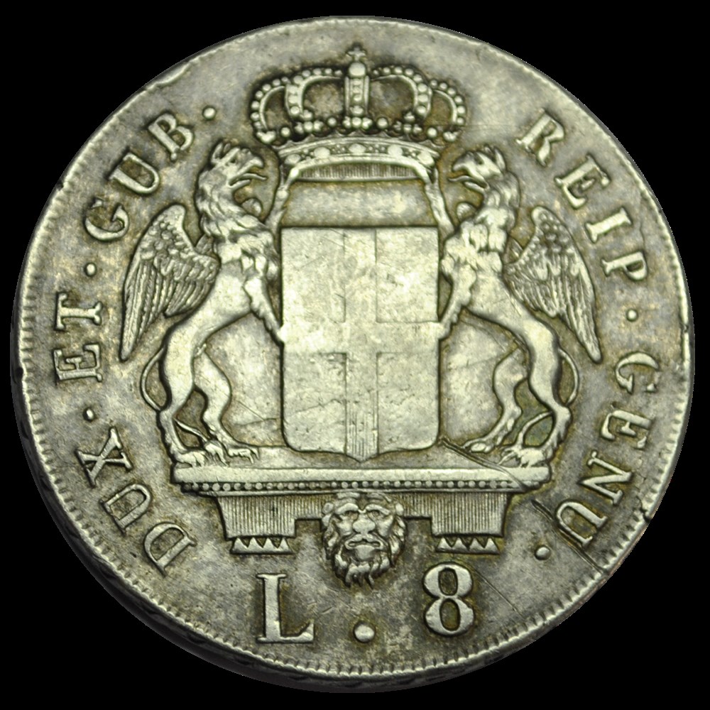 ITALIE - LIGURIE 8 Lire St Jean-Baptiste 1796 Gênes monnaies italie ligurie 8 lire st jean baptiste 1796 genes
