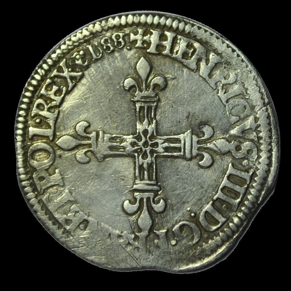 HENRI III Huitième d'écu, croix de face 1588 Saint-Lô monnaies henri iii huitieme ecu croix de face 1588 saint lo
