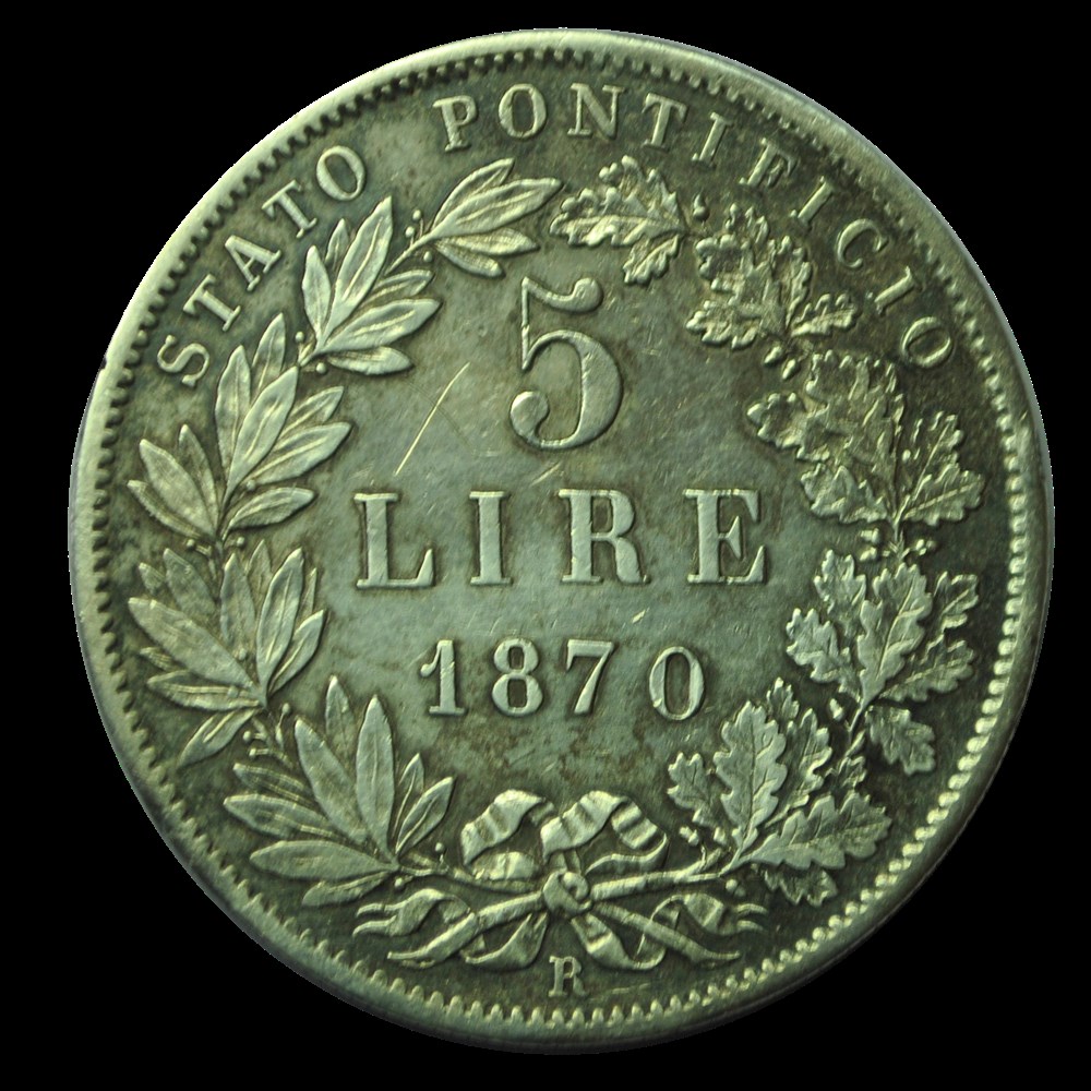 Pie IX 5 lires 1870 Rome monnaies pie ix 5 lires 1870 rome