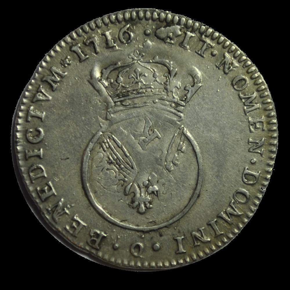 Louis XV 1/10 ECU VERTUGADIN 1716 Q monnaies louis xv 1 10 ecu vertugadin 1716 q