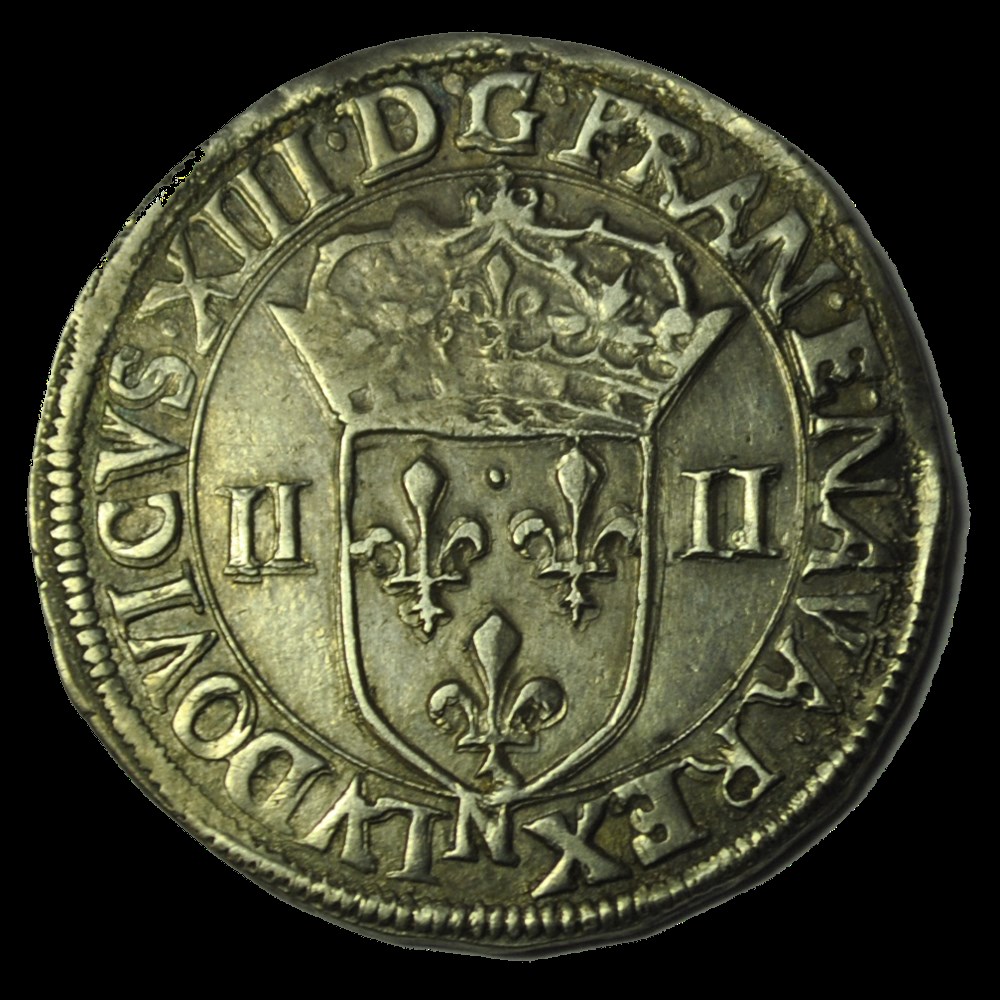 LOUIS XIII Quart d'écu, 1er type, écu de face 1643 N monnaies louis xiii quart ecu 1er type ecu de face 1643 n