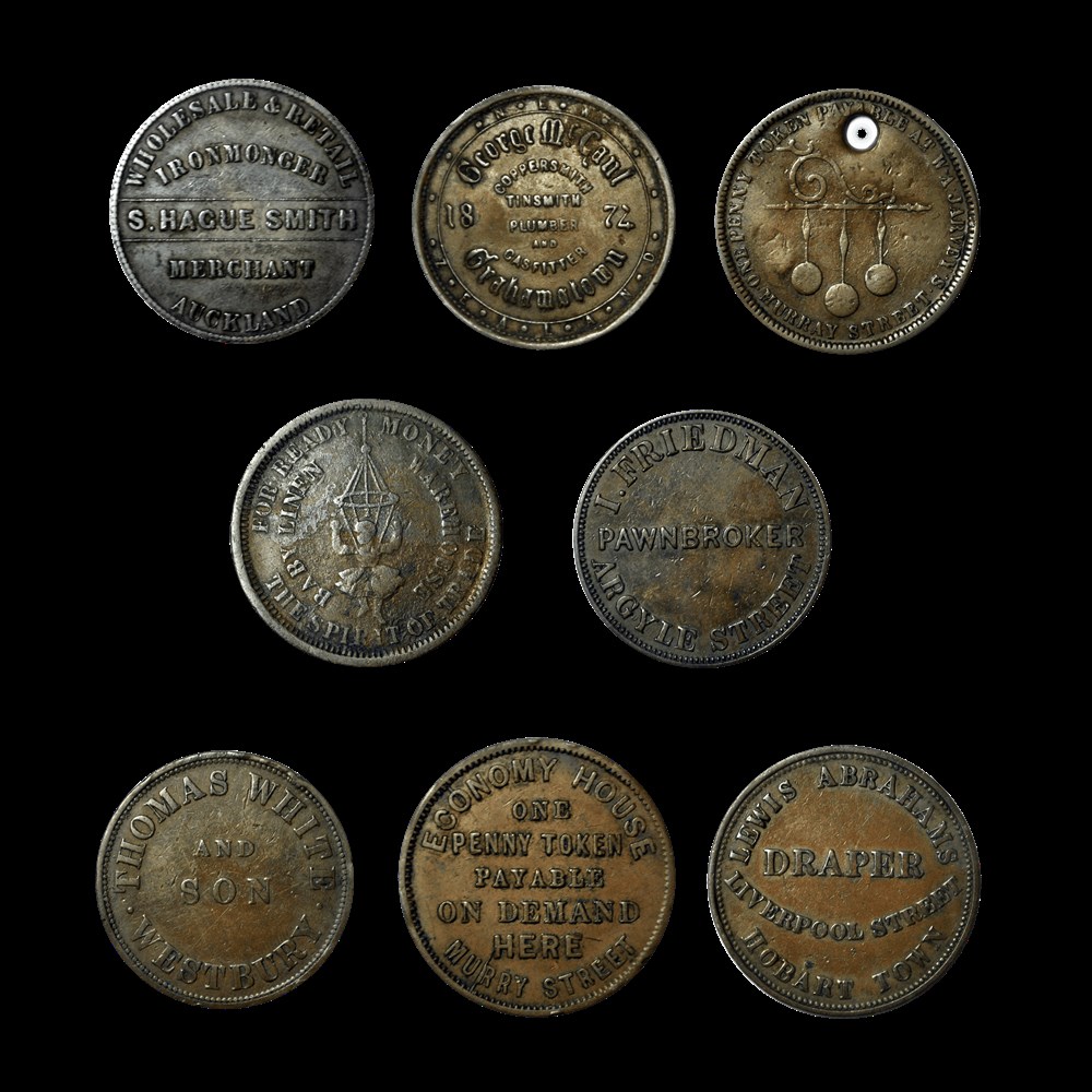Lot de 8 Token Tasmanie/Nouvelle Zelande 19éme siècle monnaies lot de 8 token tasmanie nouvelle zelande 19eme siecle
