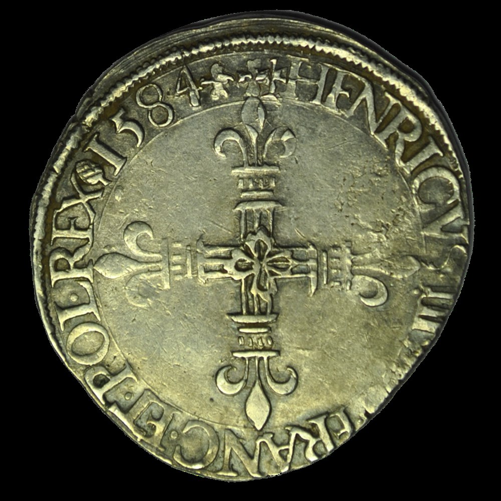 HENRI III Quart d'écu, croix de face 1584 H monnaies henri iii quart ecu croix de face 1584 h