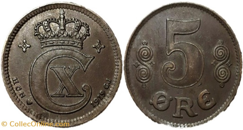 Christian X Denmark - 5 Øre 1919 monnaies monde danemark christian x denmark 5 re 1919