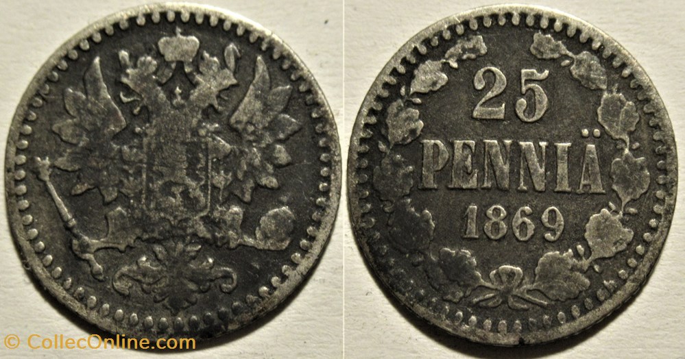 Alexander II of Russia - 25 Penniä 1869, Grand Duchy of Finland monnaies monde finlande alexander ii of russia 25 pennia 1869 grand duchy of finland
