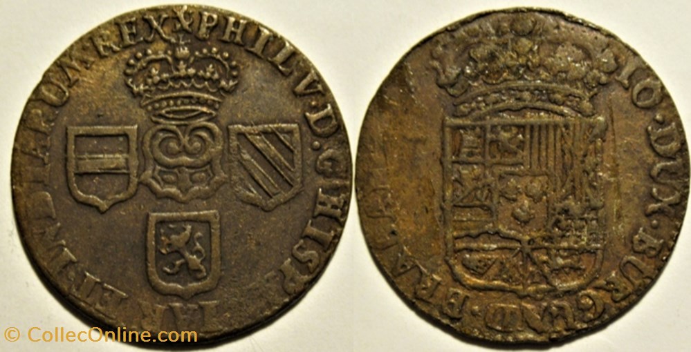 Felipe V - Oord or Liard - 1710 Namur, Spanish Netherlands (var) monnaies europe medievale pays bas espagnols felipe v oord or liard 1710 namur spanish netherlands var