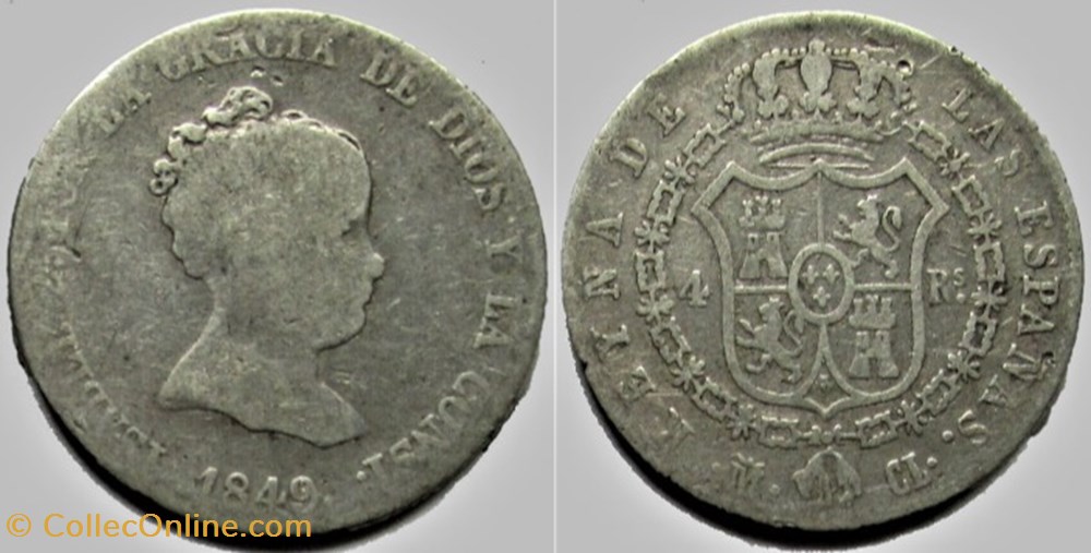 1849 Madrid - 4 Reales - Isabel II de España monnaies monde espagne 1849 madrid 4 reales isabel ii de espana