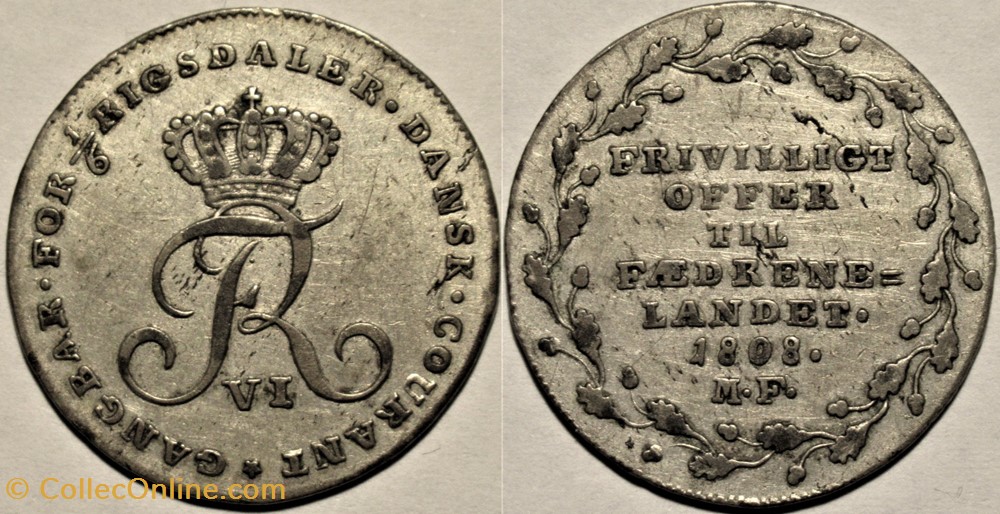 Frederik VI Denmark - ⅙ Rigsdaler Courant 1808 (ex.2) monnaies monde danemark frederik vi denmark rigsdaler courant 1808 ex 2