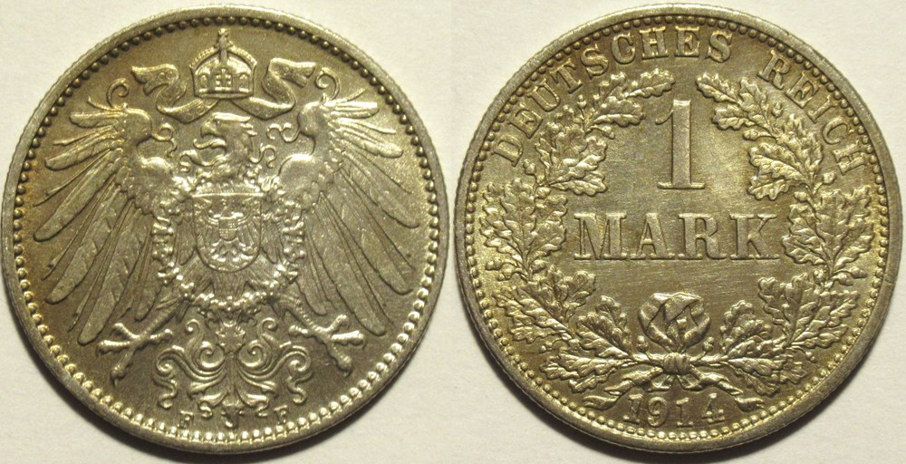 Wilhelm II - 1 Mark 1914, Stuttgart - German Empire monnaies monde allemagne wilhelm ii 1 mark 1914 stuttgart german empire