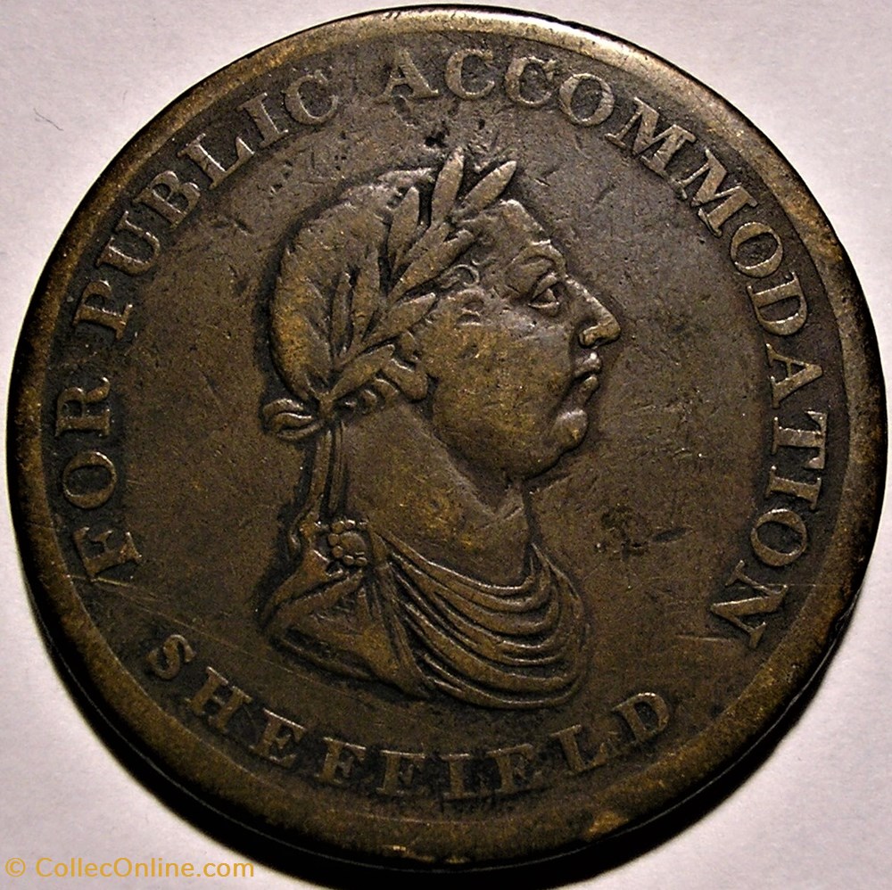 George III - One Penny 1812 Token for Public Accommodation - Sheffield, England monnaie jeton mereaux george iii one penny 1812 token for public accommodation sheffield england