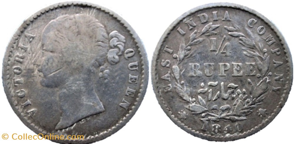 Victoria - 1/4 Rupee 1840 Bombay - East India Company monnaies monde inde victoria 1 4 rupee 1840 bombay east india company