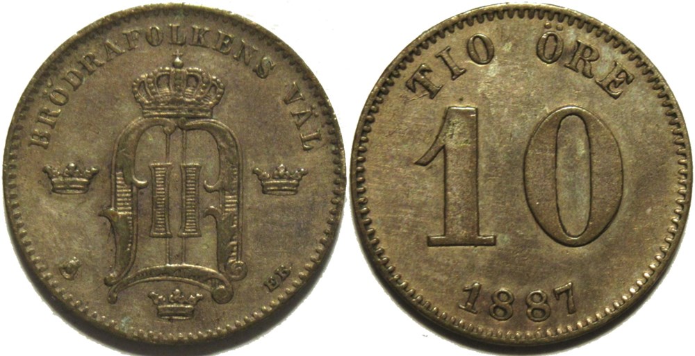 Oskar II of Sweden - 10 Öre 1887 monnaies monde suede oskar ii of sweden 10 ore 1887
