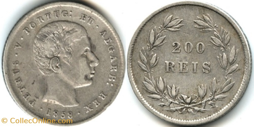 Pedro V of Portugal - 200 Reis 1858 monnaies monde pedro v of portugal 200 reis 1858