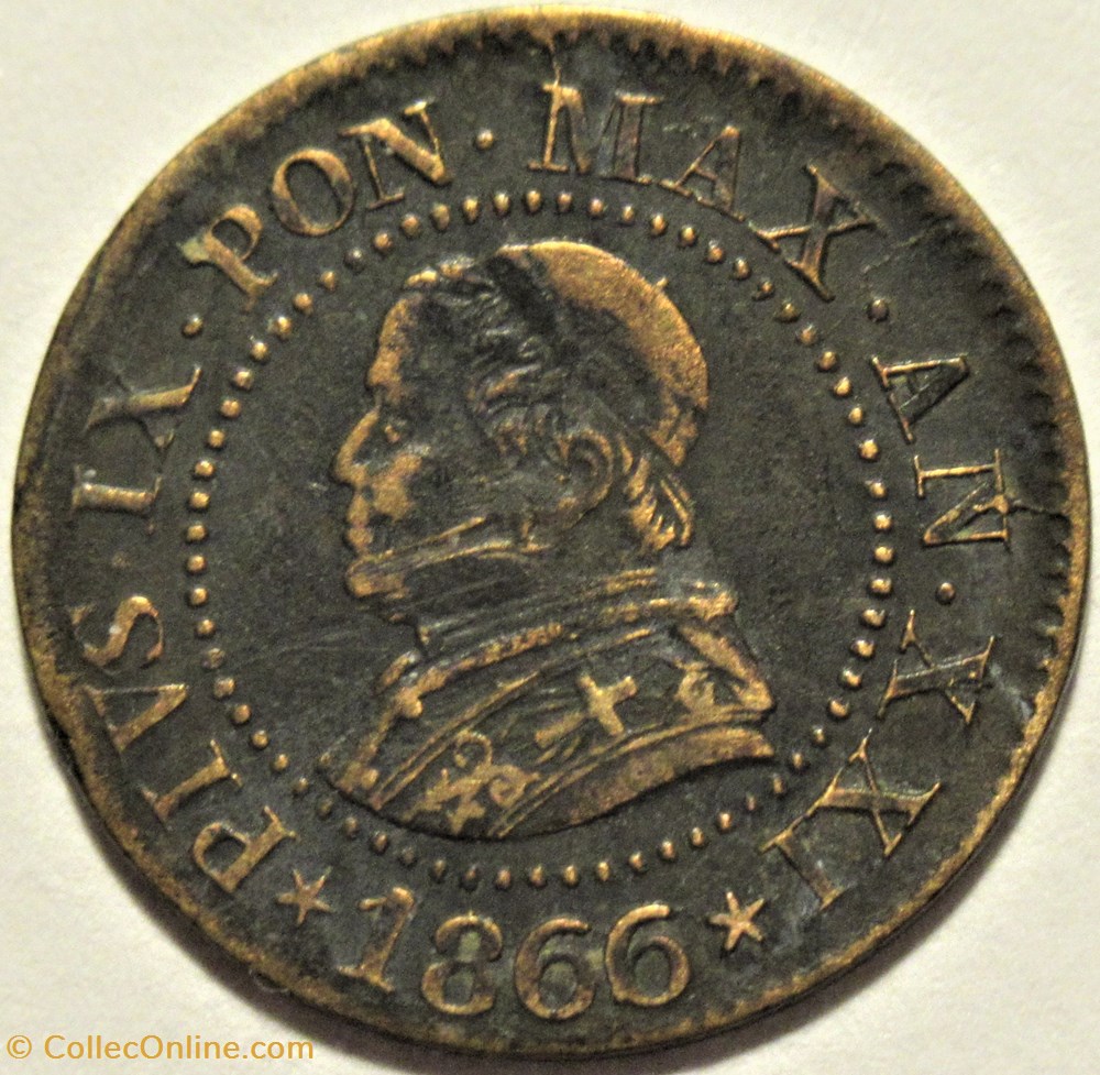 Pio IX, Pope - 1 Centesimo 1866, Anno XXI - Roma, Vaticano 2 monnaies monde pio ix pope 1 centesimo 1866 anno xxi roma vaticano