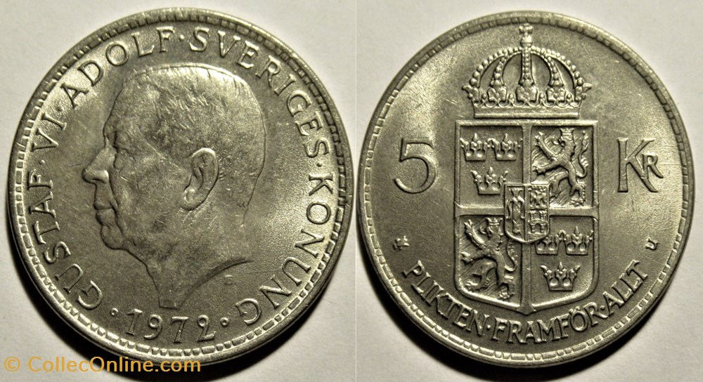 monnaies monde suede gustaf vi adolf of sweden 5 kronor 1972