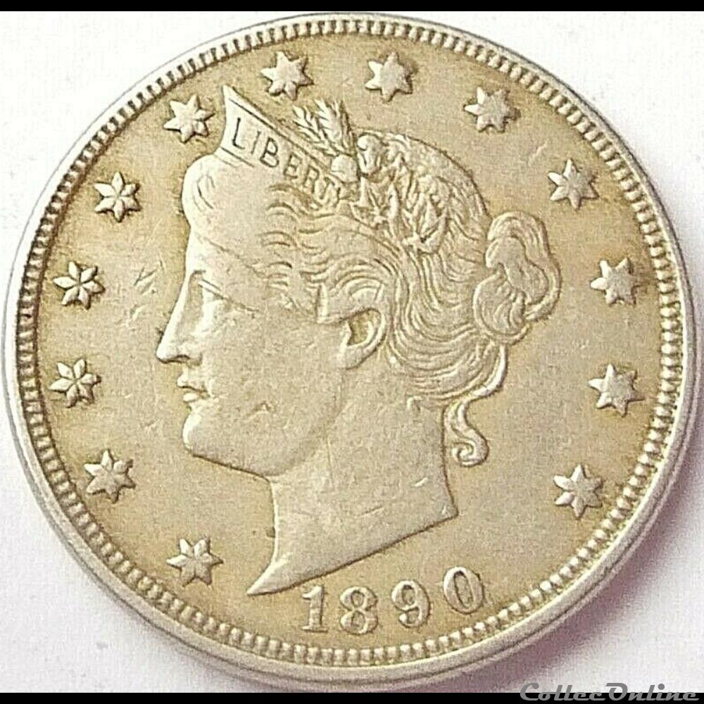 1890 5 Cents (ex.3) 5 monnaies monde etats unis 1890 5 cents ex 3