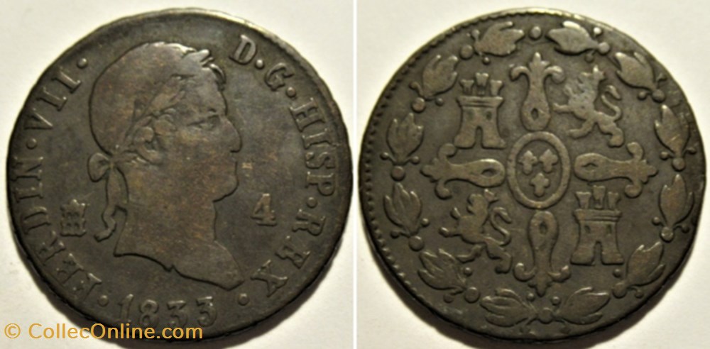 1833 Segovia 4 Maravedis - Fernando VII de España monnaies monde espagne 1833 segovia 4 maravedis fernando vii de espana