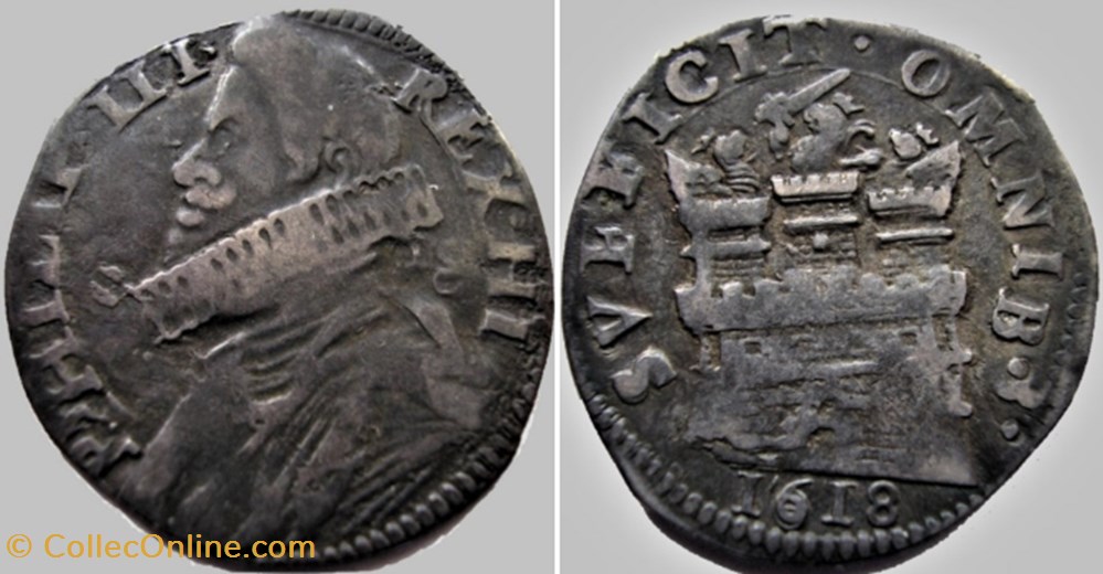 1618 Regno di Napoli, 15 Grani - Filippo III di Spagna monnaies europe medievale royaume de naples 1618 regno di napoli 15 grani filippo iii di spagna