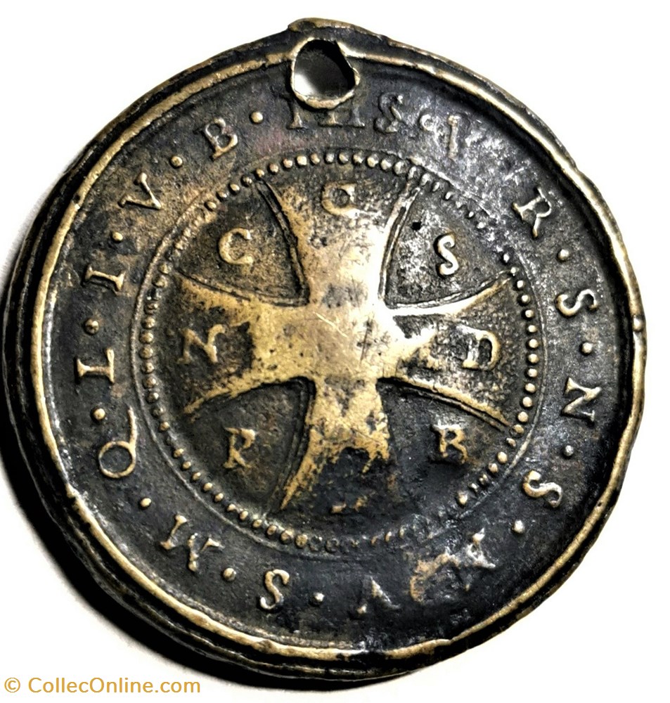 Sanctus Benedictus de Nursia - 16th. / 17th. - Exorcism and Protection Medal 3 patrimoine religieux objets cultes sanctus benedictus de nursia 16th 17th exorcism and protection medal