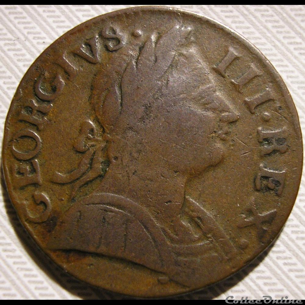 1775 Half Penny No Regal - George III of Great Britain (Ex.9) monnaie monde etat uni 1775 half penny no regal george iii of great britain ex 9