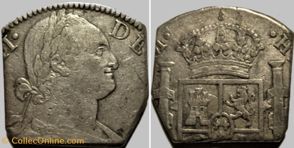 Spanish Caribbean or Guadalupe - Cut 8 Reales - Carlos IV de España monnaies monde guadeloupe spanish caribbean or guadalupe cut 8 reales carlos iv de espana