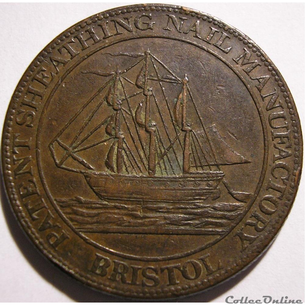 monnaie monde royaume uni 1811 one penny patent sheathing nail manufactory bristol