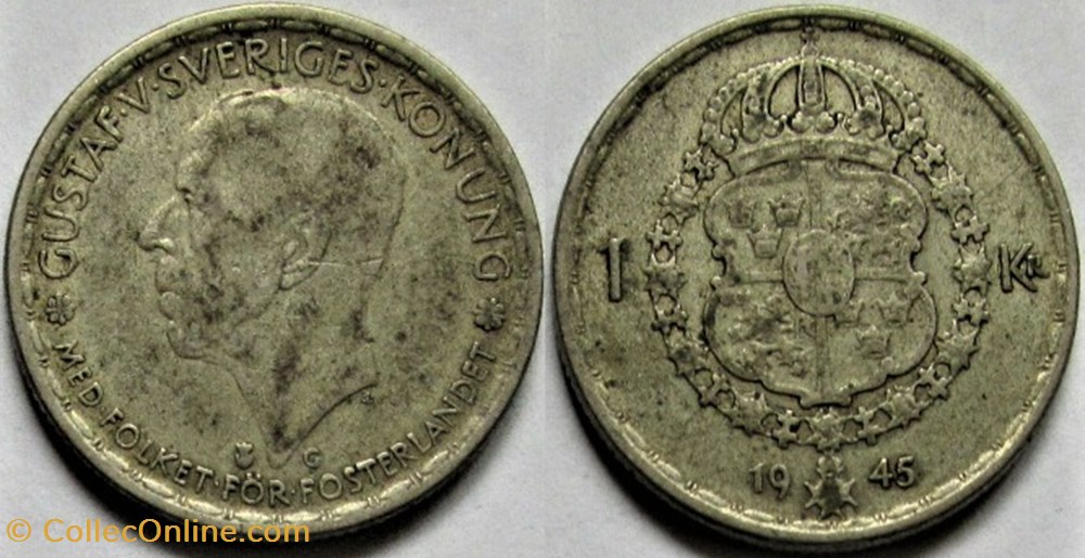monnaies monde suede gustaf v of sweden 1 krona 1945 ex 2
