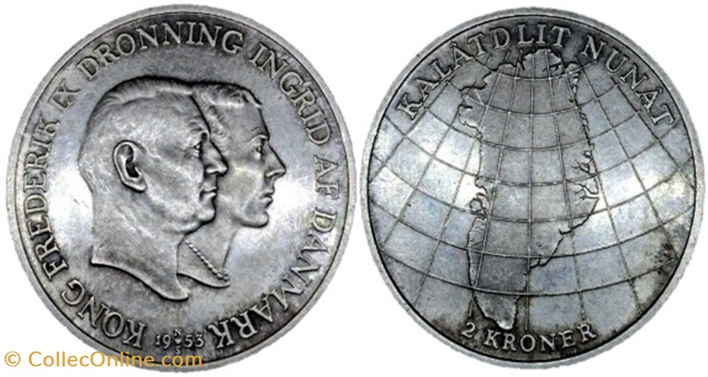 Frederik IX & Ingrid of Denmark - 2 Kroner 1953 - Greenland Campaign monnaies monde danemark frederik ix ingrid of denmark 2 kroner 1953 greenland campaign