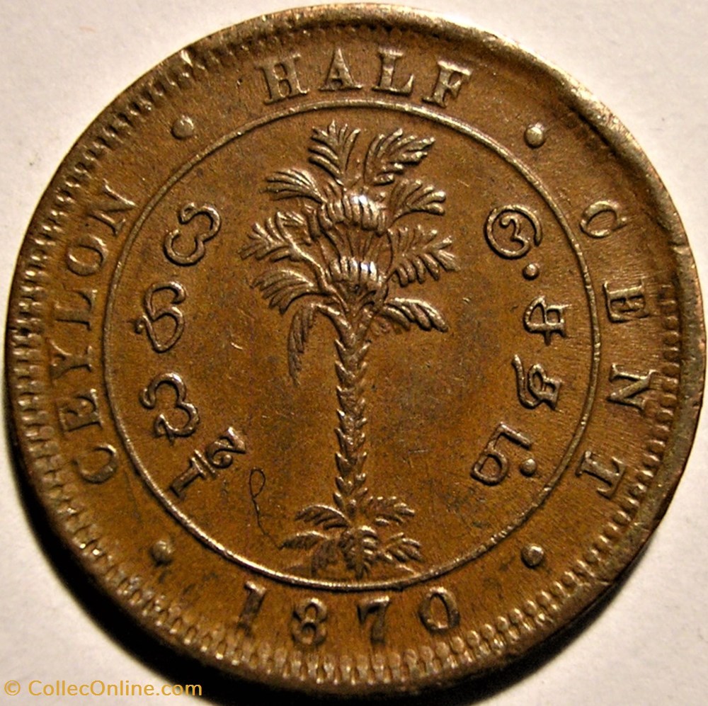 Victoria - Half Cent 1870 - Ceylon - Die edge break 2 monnaie monde sri lanka victoria half cent 1870 ceylon die edge break