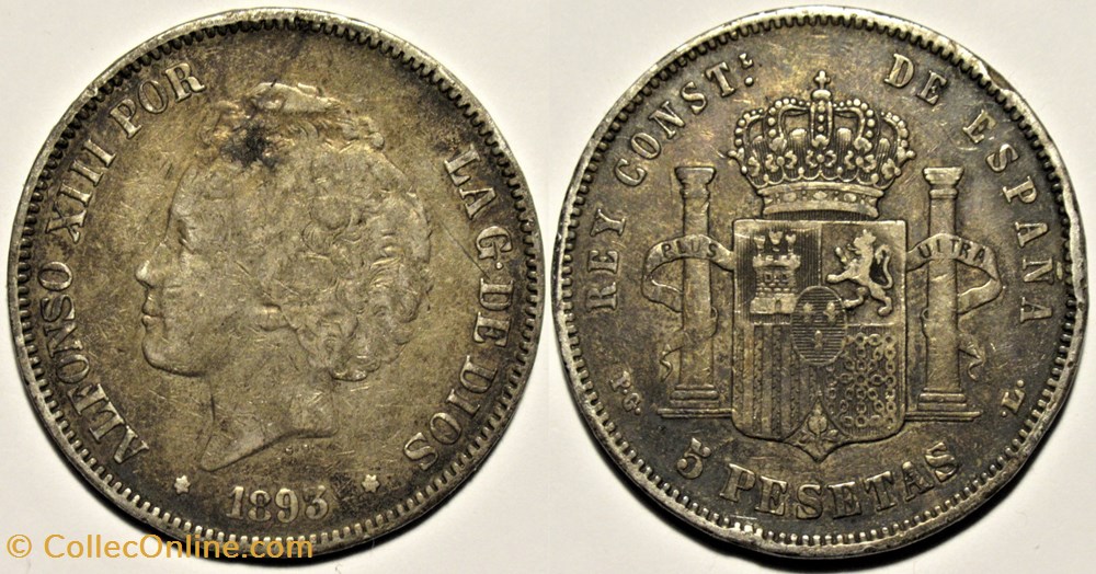 1893 - 5 Pesetas - Alfonso XIII de España monnaies monde espagne 1893 5 pesetas alfonso xiii de espana