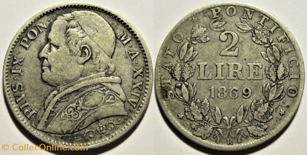 Pio IX, Papa - 2 Lire 1869, Anno XXIV - Vaticano monnaies monde pio ix papa 2 lire 1869 anno xxiv vaticano
