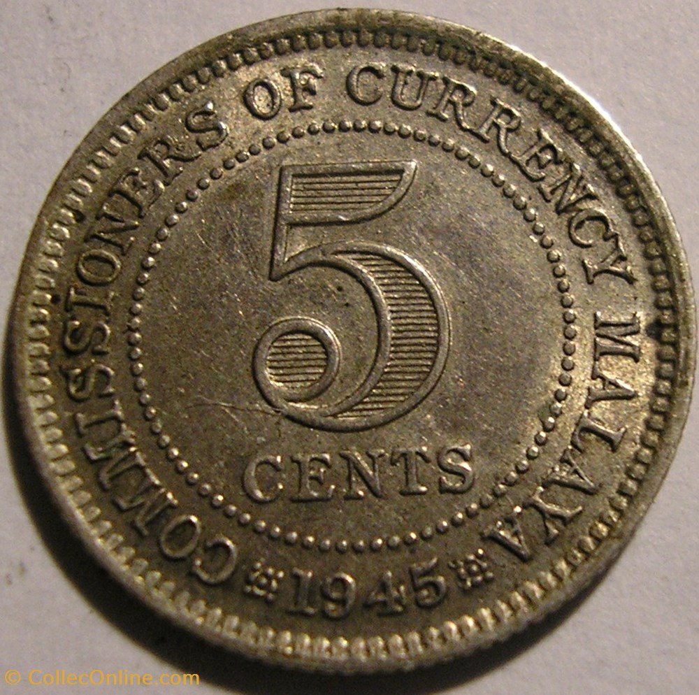 George VI - 5 Cents 1945 - Malaysia monnaie monde malaisie george vi 5 cents 1945 malaysia