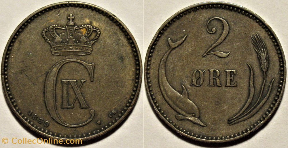 Christian IX Denmark - 2 Øre 1889/7 - Overdate monnaies monde danemark christian ix denmark 2 re 1889 7 overdate
