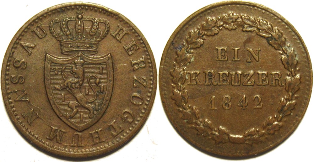 Adolf van Luxemburg - 1 Kreuzer 1842 - Duchy of Nassau monnaies monde allemagne adolf van luxemburg 1 kreuzer 1842 duchy of nassau