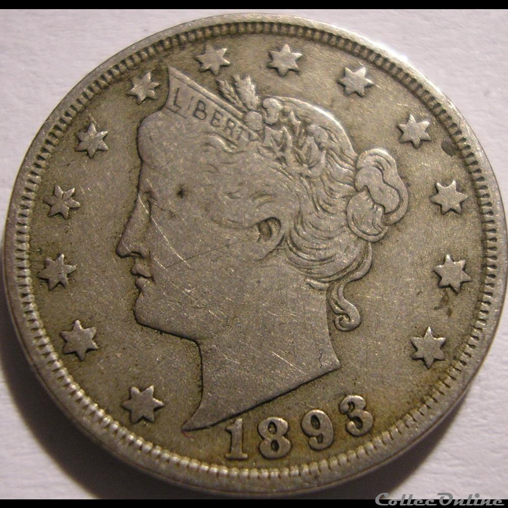 1893 5 Cents (ex.2) 3 monnaies monde etats unis 1893 5 cents ex 2