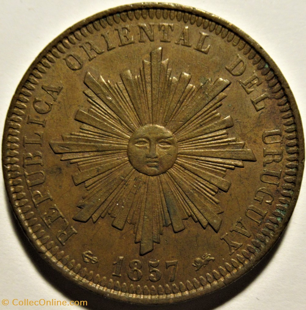 Uruguay - 40 Centésimos 1857 (ex.2) 2 monnaies monde uruguay 40 centesimos 1857 ex 2